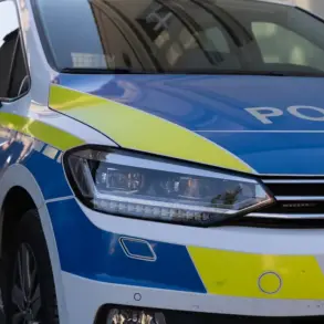 Streifenwagen der Polizei Brandenburg von vorn mit Blaulicht